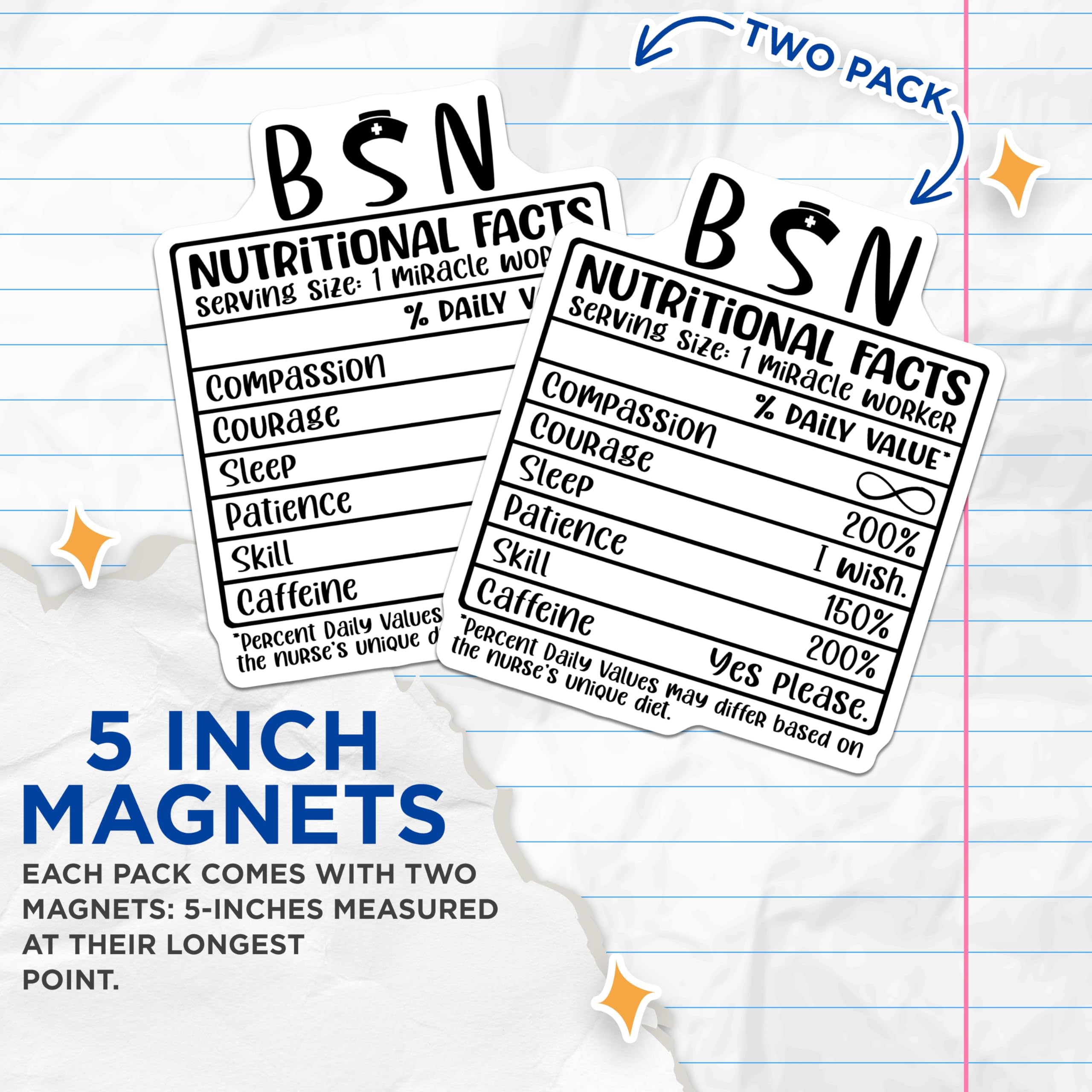 (2 Pack) Nurse Nutritional Facts Magnets - BSN Magnet - Miracle Worker Magnets - 5" On Longest Side - Premium Magnet - for Cars, Refrigerators, Toolboxes, Lockers - Made in USA - MAG14163