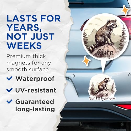 (2 Packs) Cute But I'll Fight You Raccoon Magnets - Funny Raccoon Wilderness Magnets - 5 Inches On Longest Side - Premium Magnet - for Fridges, Toolboxes, Cars - Made in USA - MAG2461