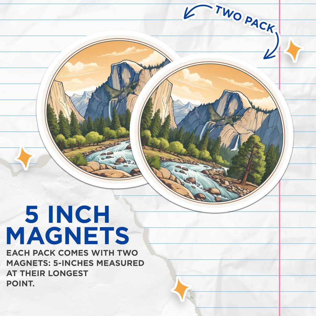 (2 Pack) Yosemite National Park Magnets - Half Dome Mountain Landscape - Scenic Valley Nature Refrigerator Decoration - 5 Inches On Longest Side - Thick Durable Magnet - Made in USA - MAG20166