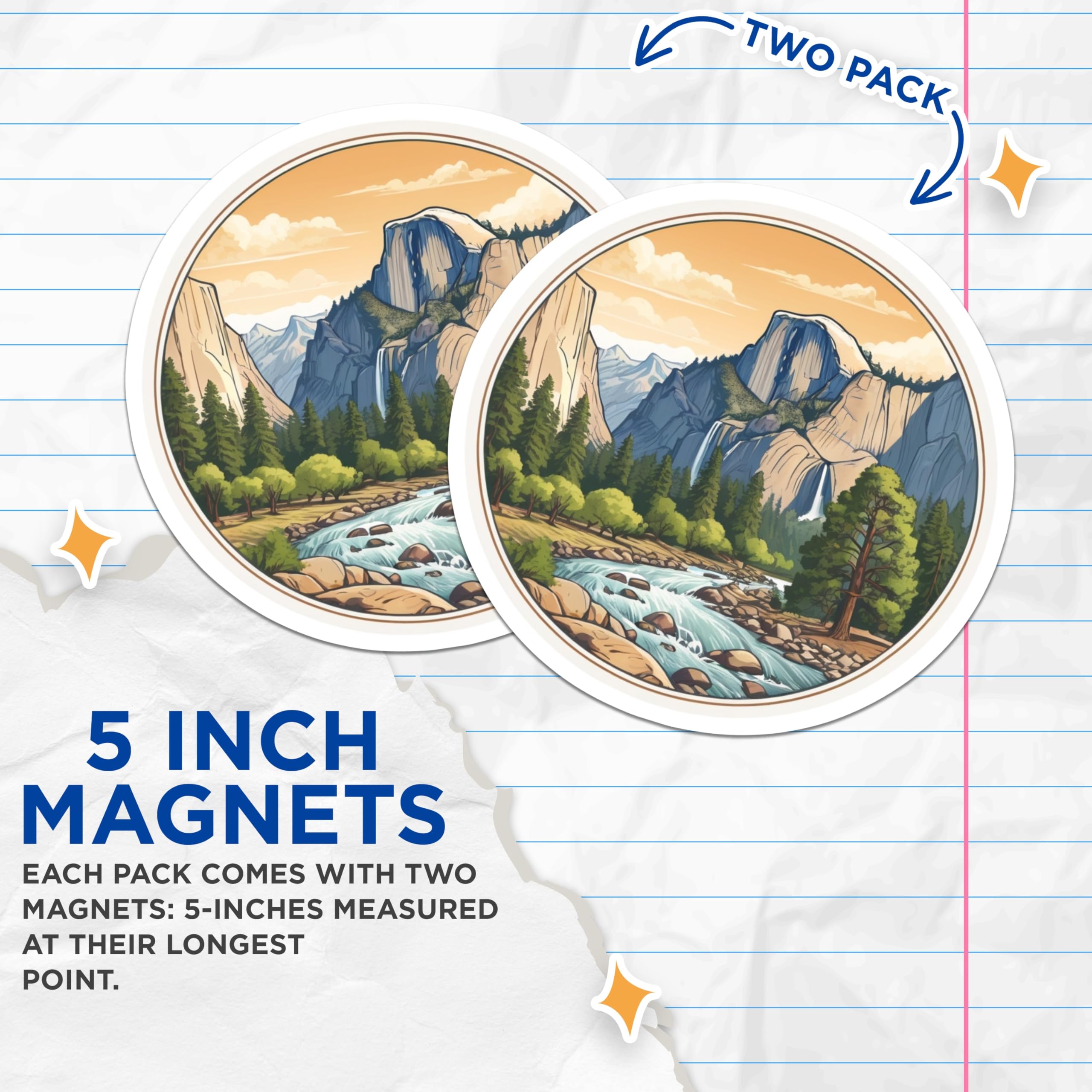 (2 Pack) Yosemite National Park Magnets - Half Dome Mountain Landscape - Scenic Valley Nature Refrigerator Decoration - 5 Inches On Longest Side - Thick Durable Magnet - Made in USA - MAG20166
