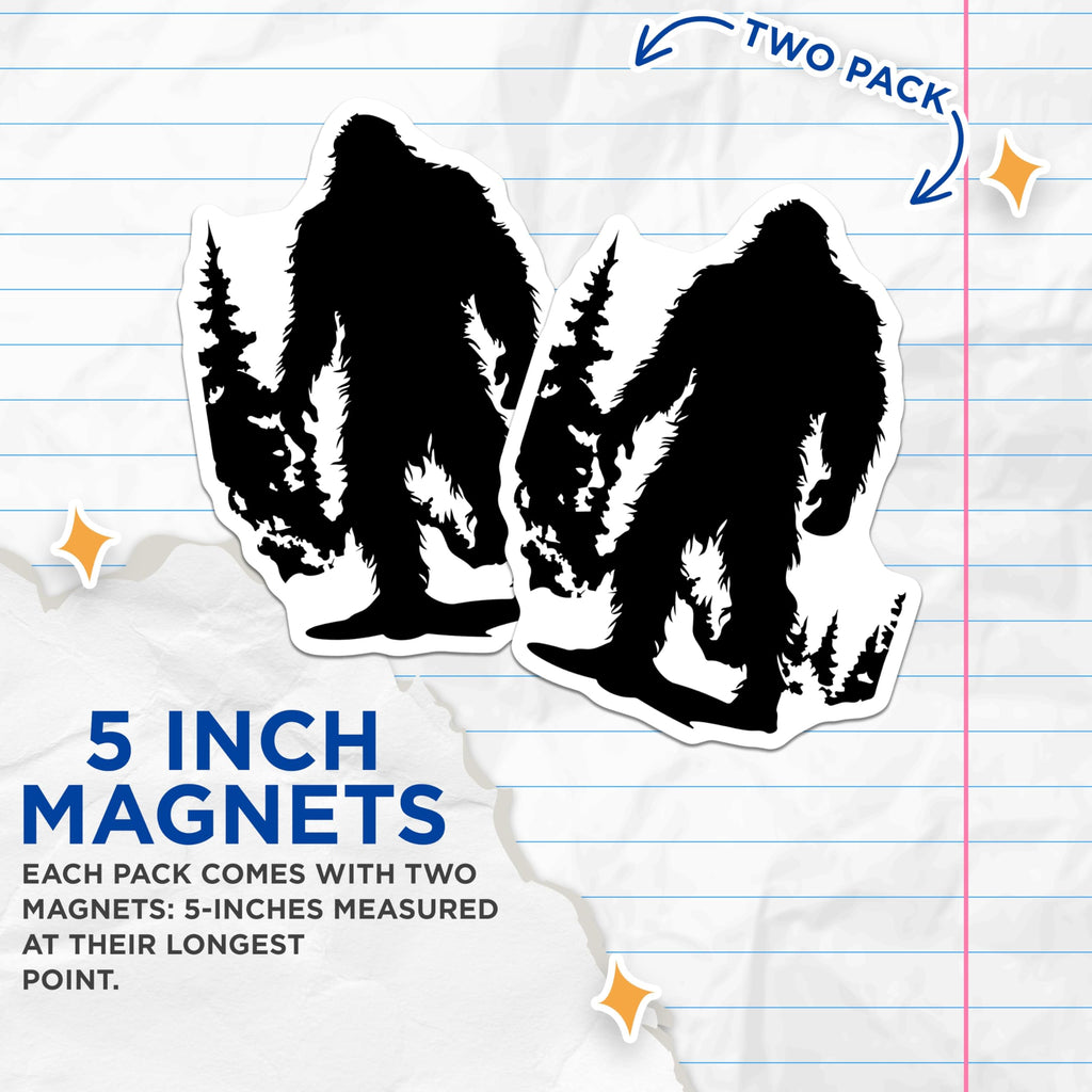 (2 Pack) Bigfoot Magnets - Sasquatch Forest Creature - Cryptid Legend Decor - Outdoor Adventure - 5 Inches On Longest Side - Thick Durable Magnet - Made in USA - MAG22354