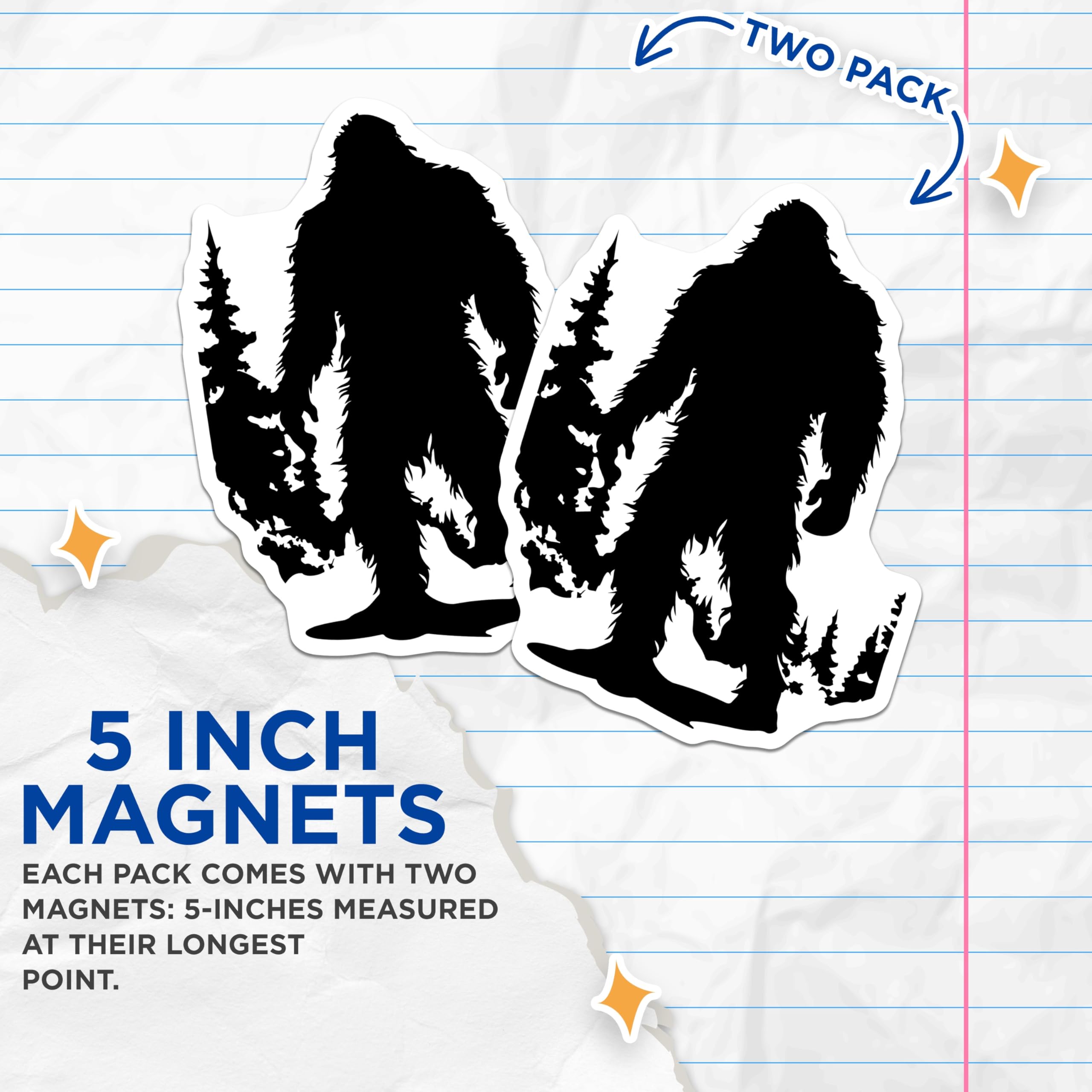(2 Pack) Bigfoot Magnets - Sasquatch Forest Creature - Cryptid Legend Decor - Outdoor Adventure - 5 Inches On Longest Side - Thick Durable Magnet - Made in USA - MAG22354