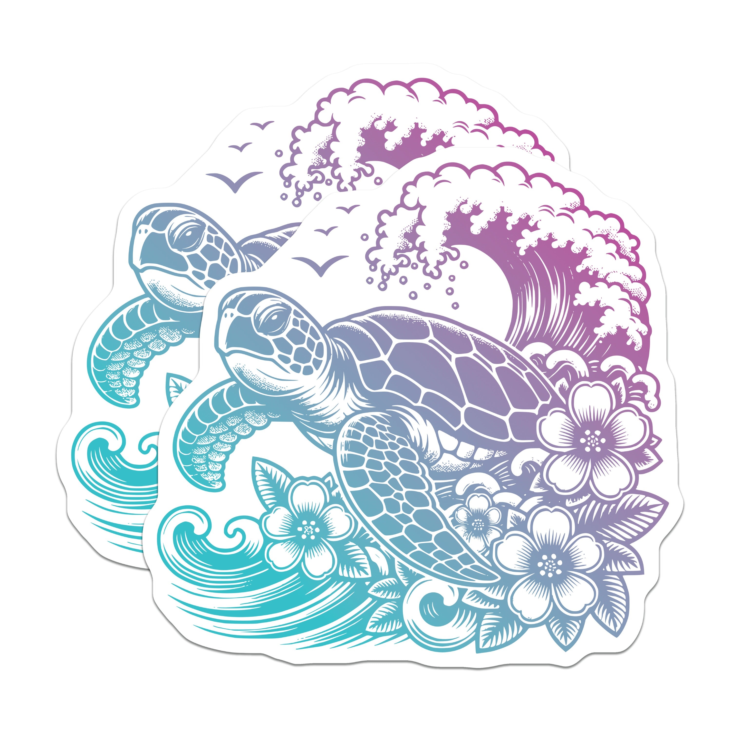 (2 Pack) Sea Turtle Magnets - Ocean Waves Flowers - Coastal Beach Decor Accessory - 5 Inches On Longest Side - Thick Durable Magnet - Made in USA - MAG36973