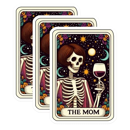 (3 Pack) Mom Tarot Card Decals - Funny Skeleton Stickers - Wine Lover Stickers - 3 Inches On Longest Side - Easy Peel & Apply - Made in USA - 3MCS4223