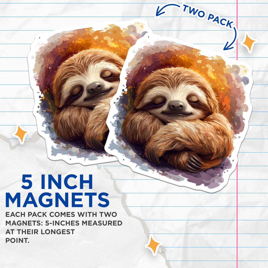 (2 Pack) Cute Sleeping Sloth Magnets - Cozy Animal Lover Decor - Slow Living Refrigerator Locker Accessory - 5 Inches On Longest Side - Thick Durable Magnet - Made in USA - MAG25666