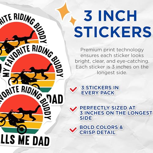 (3 Pack) Motocross Dad Decals - Riding Buddy - Father Motorbike Laptop Decals - 3 Inches On Longest Side - Easy Peel & Apply - Made in USA - 3MCS4607