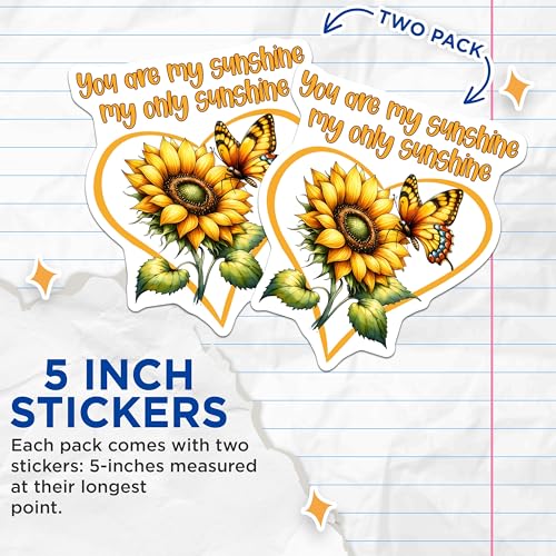 (2 Pack) Sunflower You are My Sunshine Stickers - Motivational Quote - Inspirational Decal - 5" On Longest Side - Sticks to Smooth Flat Surfaces - Made in USA - BMCS7986