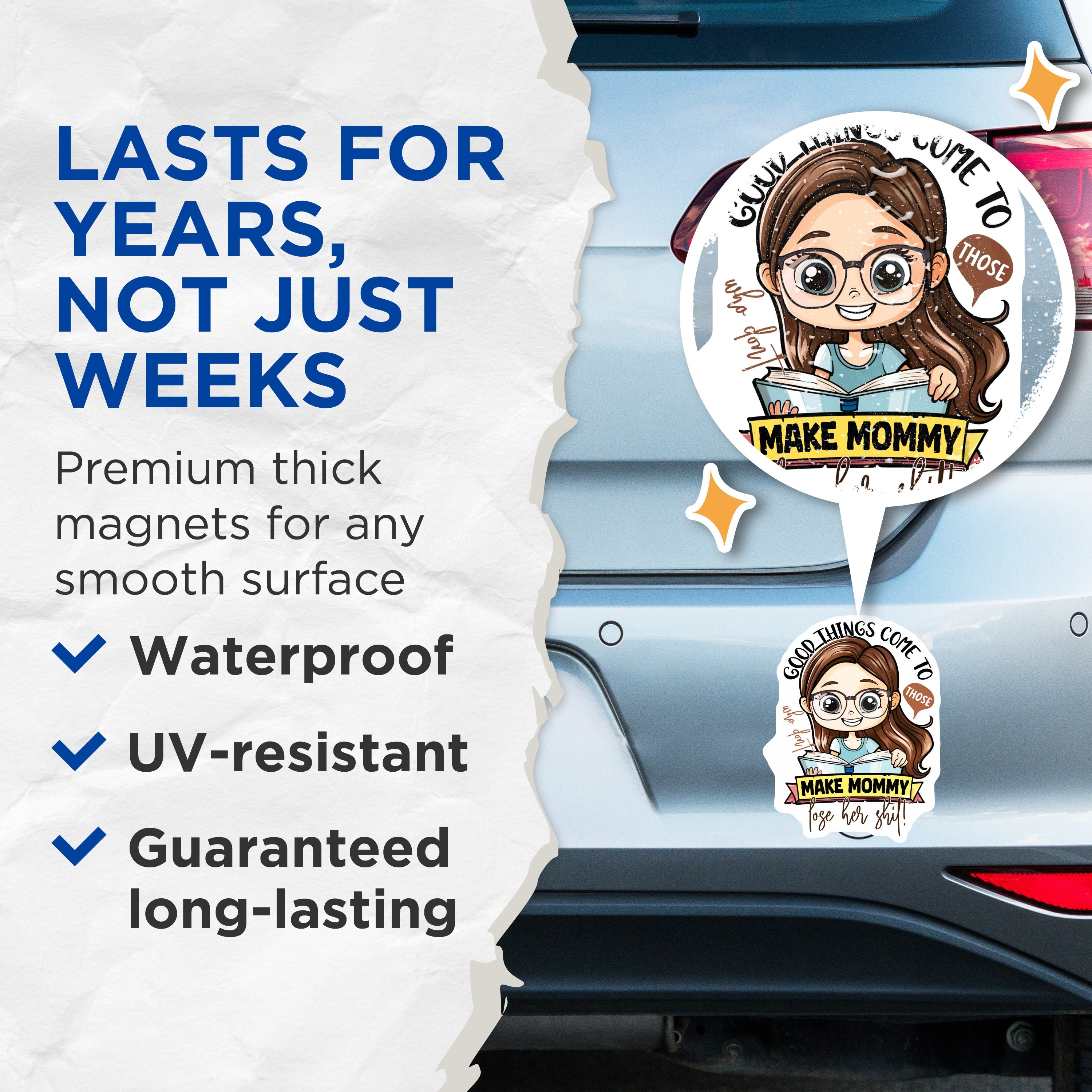 (2 Pack) Good Things Come to Mommy Magnets - Sarcastic Motherhood Humor - Funny Mom Life Decor - Relatable Parent Item - 5 Inches On Longest Side - Thick Durable Magnet - Made in USA - MAG38034