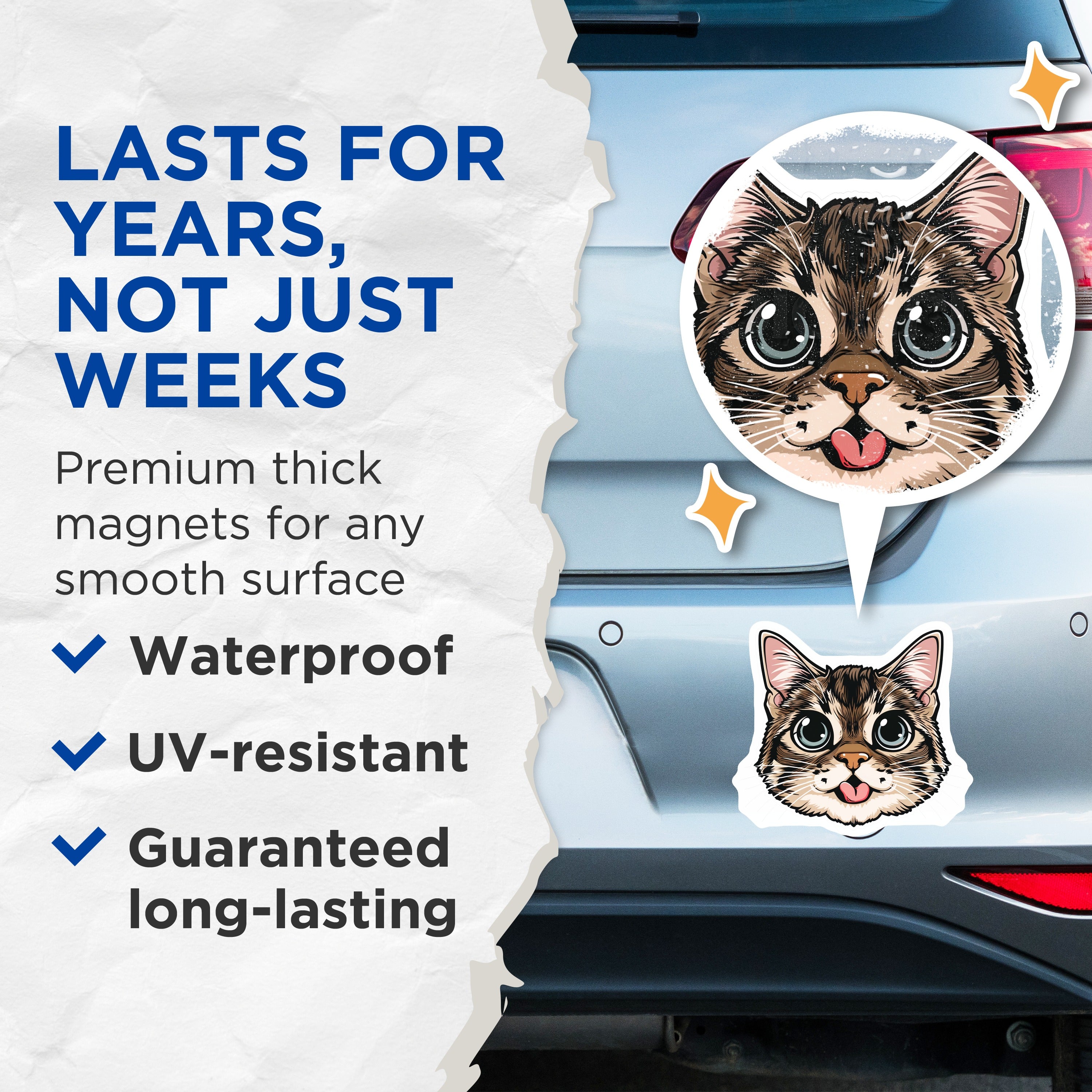 (2 Pack) Cute Cat Magnets - Funny Kitty Face - Cat Lover Decor - Refrigerator Locker Appliance Magnet - 5 Inches On Longest Side - Thick Durable Magnet - Made in USA - MAG36424