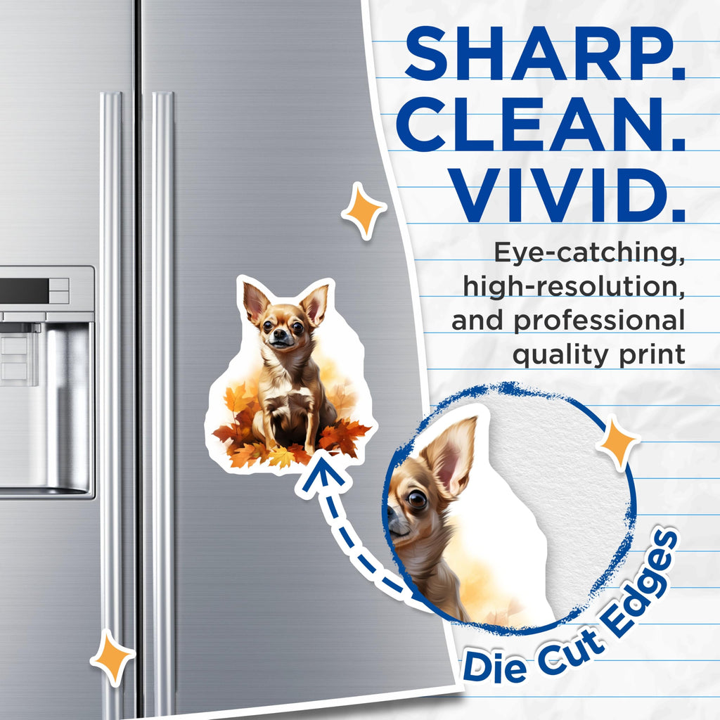(2 Pack) Adorable Chihuahua Magnets - Fall Dog Art - Autumn Pet Lover Refrigerator Decor - 5 Inches On Longest Side - Thick Durable Magnet - Made in USA - MAG28972