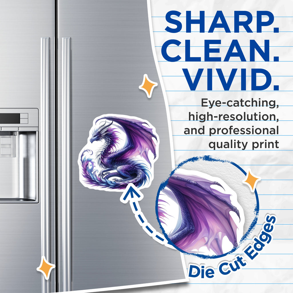 (2 Pack) Fantasy Dragon Magnets - Mythical Creature Art - Purple Dragon Decor - Aesthetic Fridge Accessory - Cool Decor - 5 Inches On Longest Side - Thick Durable Magnet - Made in USA - MAG39332