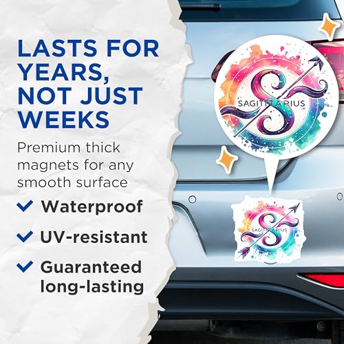 (2 Pack) Sagittarius Astrology Magnets - Zodiac Sign Art - Astrology Symbol Magnet Set - 5" On Longest Side - for Cars, Fridges, Toolboxes - Made in USA - MAG6915