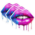 (3 Pack) Dripping Lips Decals - Colorful Lips Art - Laptop Decal- 3 Inches On Longest Side - Easy Peel & Apply - Made in USA - 3MCS5188