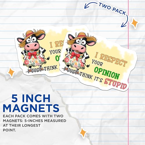 (2 Pack) Funny Cow Decor Magnet - 5" On Longest Side - Sticks to Smooth Flat Surfaces - Made in USA - MAG9713