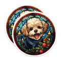 (2 Pack) Fluffy Christmas Dog Magnets - Stained Glass Puppy Art - Holiday Refrigerator Decor - 5 Inches On Longest Side - Thick Durable Magnet - Made in USA - MAG28508