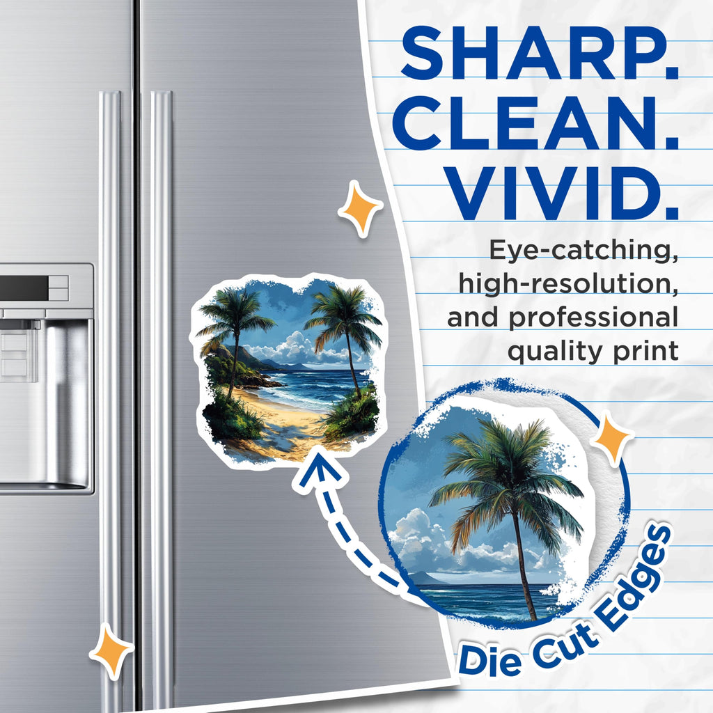(2 Pack) Tropical Beach Magnets - Palm Tree Ocean Scene - Coastal Home Decor - Vacation Souvenir - 5 Inches On Longest Side - Thick Durable Magnet - Made in USA - MAG26151