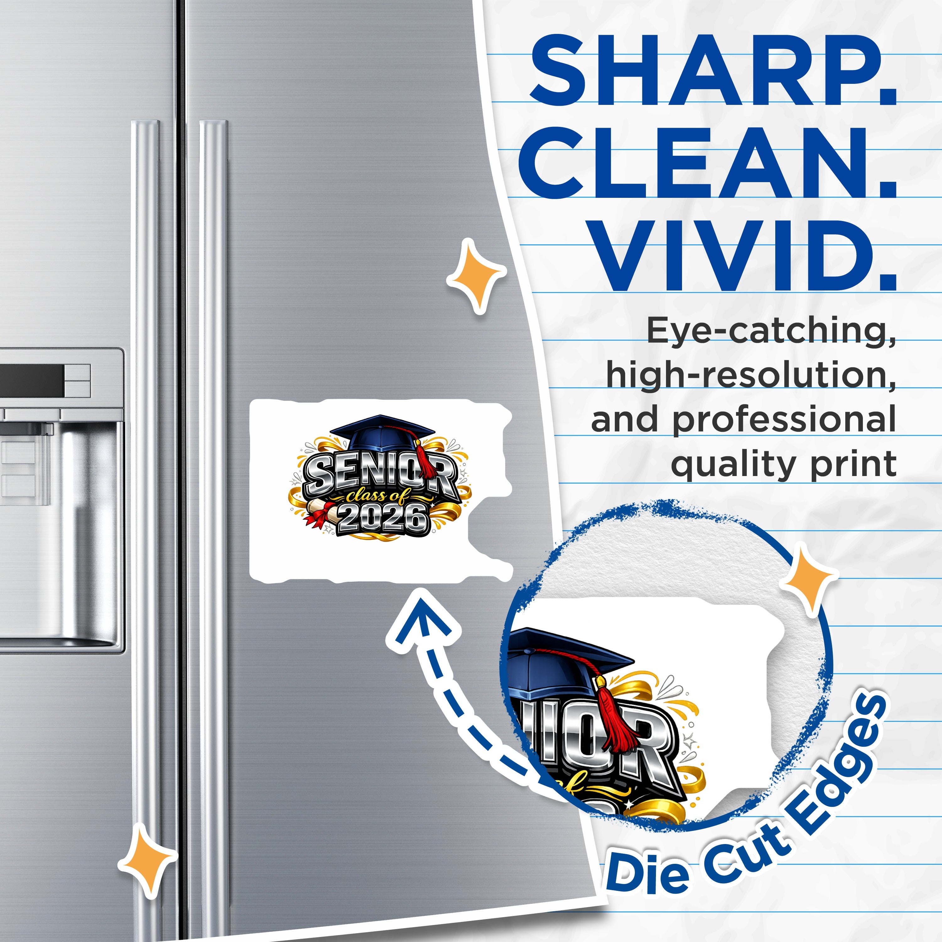(2 Pack) Senior Class of 2026 Magnets - Graduation Year Keepsake - College Bound Student Decor - 5 Inches On Longest Side - Thick Durable Magnet - Made in USA - MAG39016