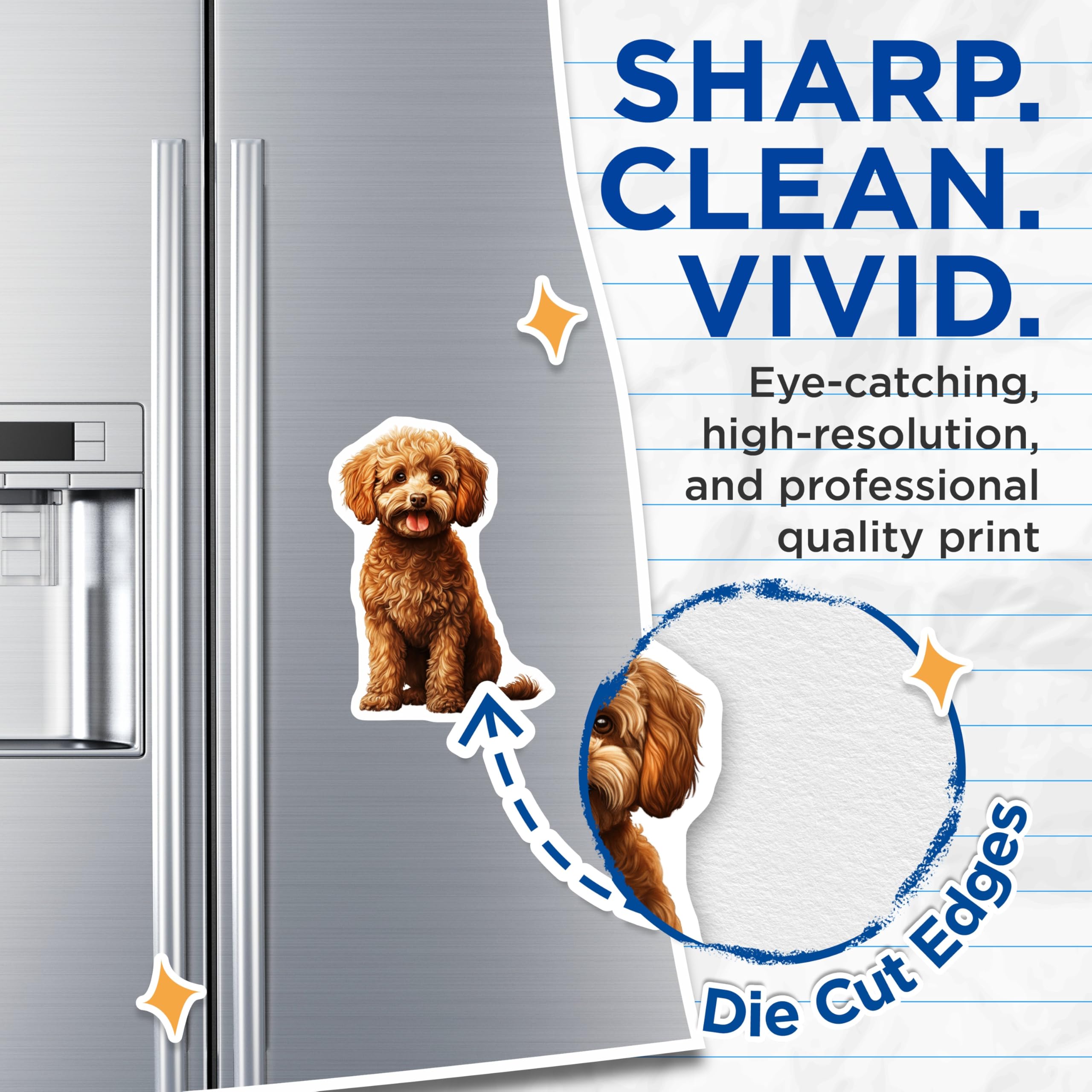 (2 Pack) Doodle Dog Magnets - Fluffy Puppy Art - Pet Lover Kitchen Decor - 5 Inches On Longest Side - Thick Durable Magnet - Made in USA - MAG30034