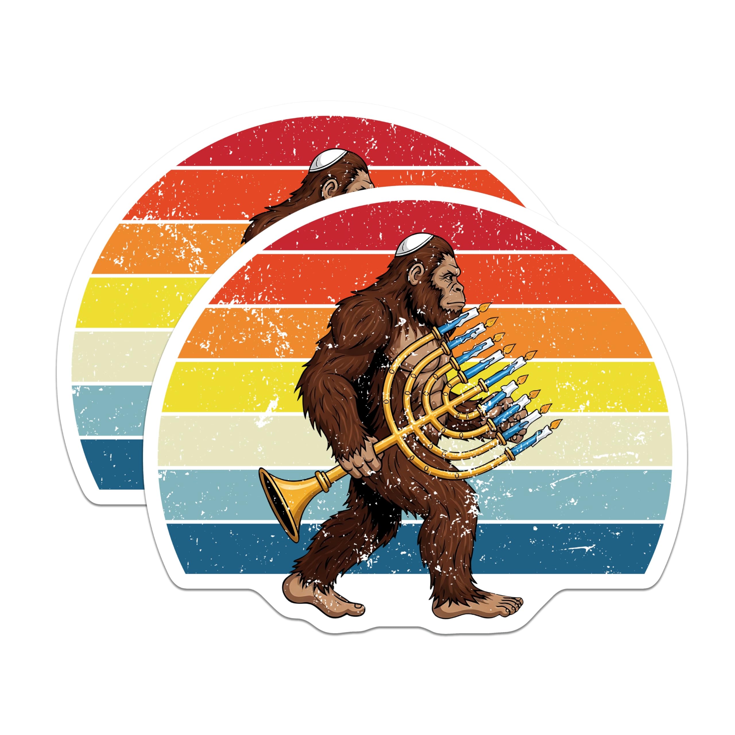 (2 Pack) Humorous Bigfoot Hanukkah Menorah Magnets - Sasquatch Festival of Lights Display - Unique Jewish Holiday Art - 5 Inches On Longest Side - Thick Durable Magnet - Made in USA - MAG21357