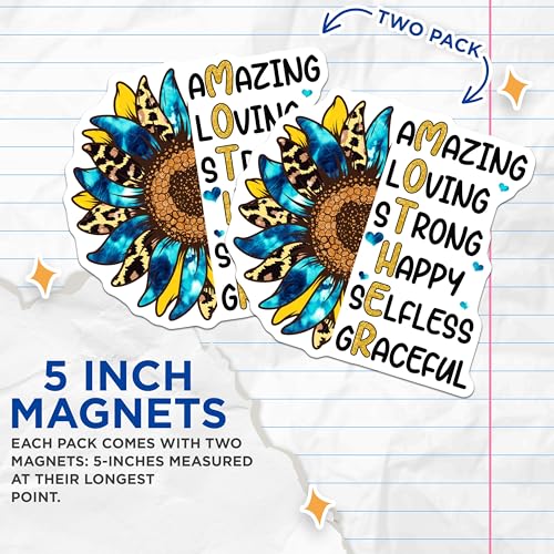 (2 Pack) Amazing Loving Strong Mother Magnets - Happy Selfless Graceful - Floral Design - Inspirational Home Decor - 5" On Longest Side - for Cars, Fridges, Toolboxes - Made in USA - MAG6785