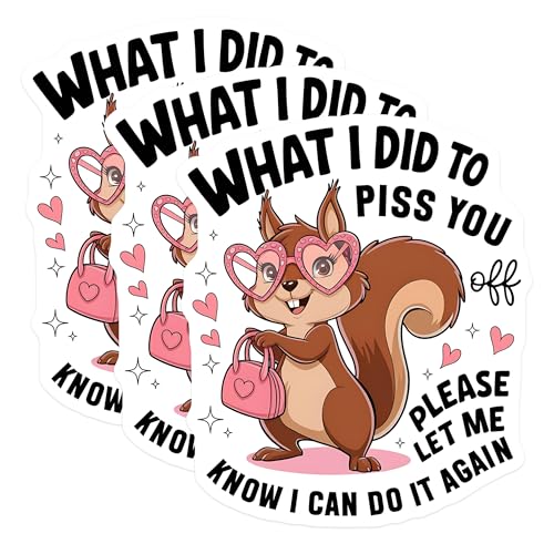 (3 Pack) Sarcastic Squirrel Decals - Funny Squirrel Quote - Mischievous Squirrel - Laptop Decals - 3 Inches On Longest Side - Easy Peel & Apply - Made in USA - 3MCS4328