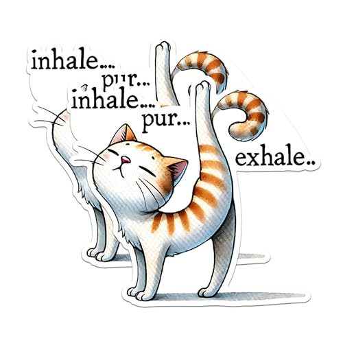 (2 Packs) Inhale Pur Exhale Funny Cat Doing Yoga Stickers - Cat Mediating Yogi Decals - 5 Inches On Longest Side - Premium Vinyl Decal - Sticks to Any Smooth Flat Surface - Made in USA - BMCS2432