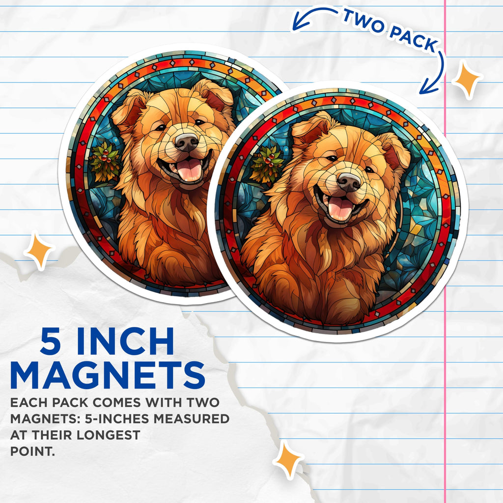 (2 Pack) Stained Glass Style Golden Retriever Dog Magnets - Happy Canine Pet Lover Art - Refrigerator Locker Magnetic Decor - 5 Inches On Longest Side - Thick Durable Magnet - Made in USA - MAG24566