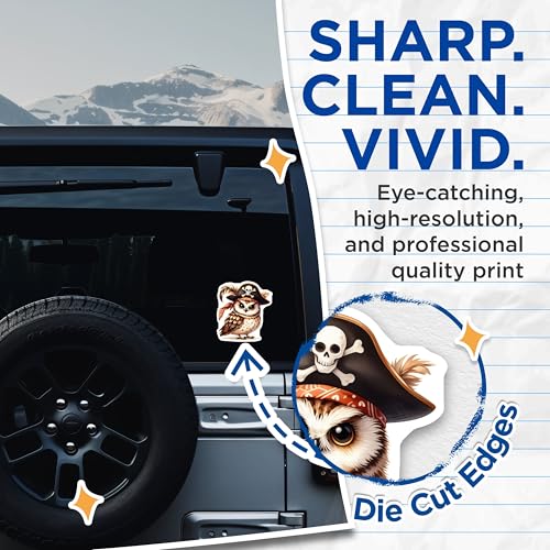 (2 Pack) Pirate Owl Stickers - Cute Animal Stickers - Kids Room Decor - Laptop Decals - Scrapbooking Supplies - 5" On Longest Side - Sticks to Smooth Flat Surfaces - Made in USA - BMCS7063