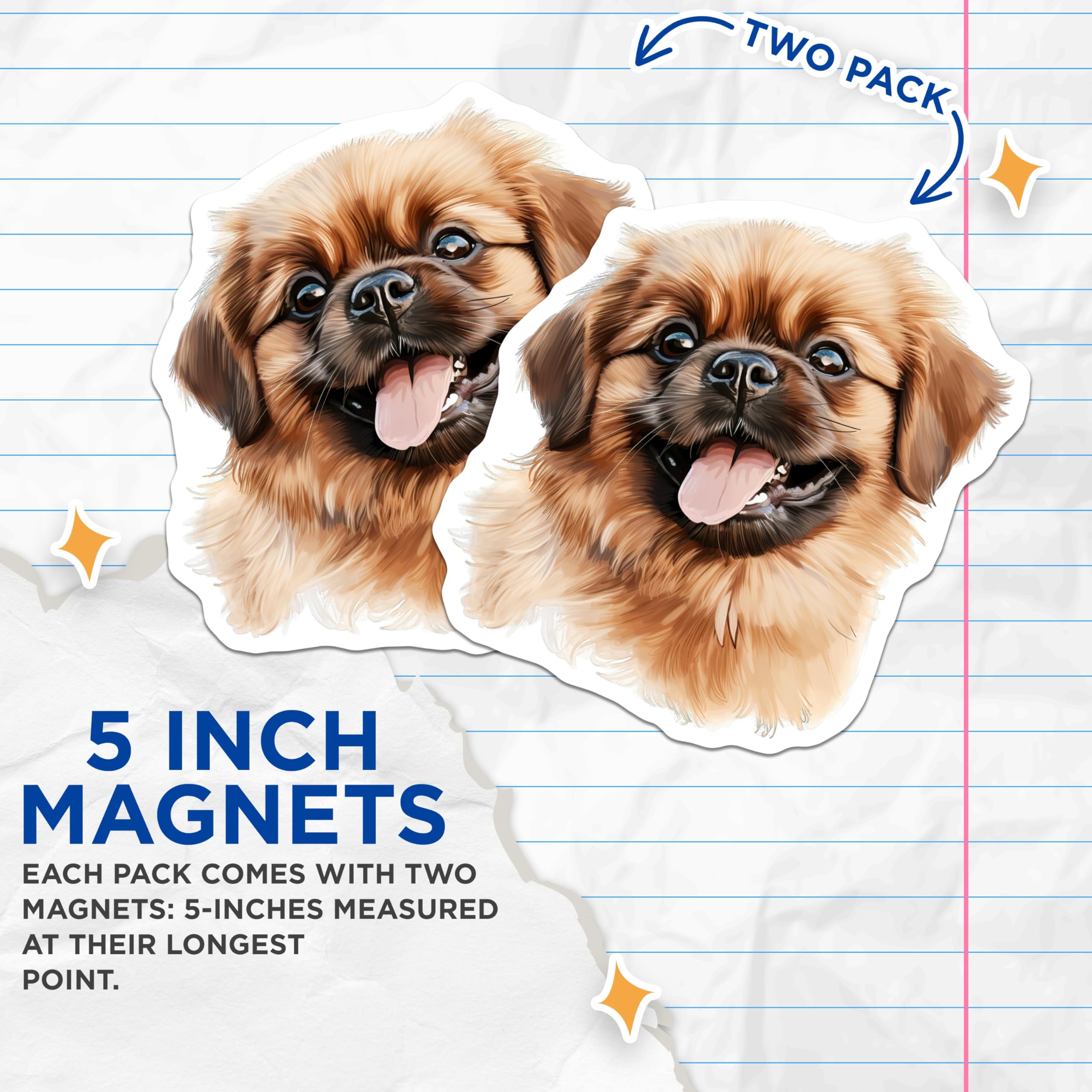 (2 Pack) Pekingese Dog Magnets - Adorable Fluffy Puppy - Animal Lover Refrigerator Decor - Dog Parent Appreciation - 5 Inches On Longest Side - Thick Durable Magnet - Made in USA - MAG27759