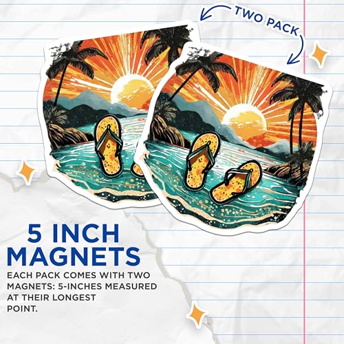 (2 Pack) Tropical Beach Magnets Magnets - Vacation Vibes - 5" On Longest Side - Made in USA - Sticks to Refrigerators & Metal Surfaces - MAG9317