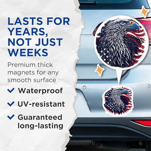 (2 Pack) American Flag Eagle Magnets - Patriotic Home Decor - USA Pride Decor - 5" On Longest Side - for Cars, Fridges, Toolboxes - Made in USA - MAG6764