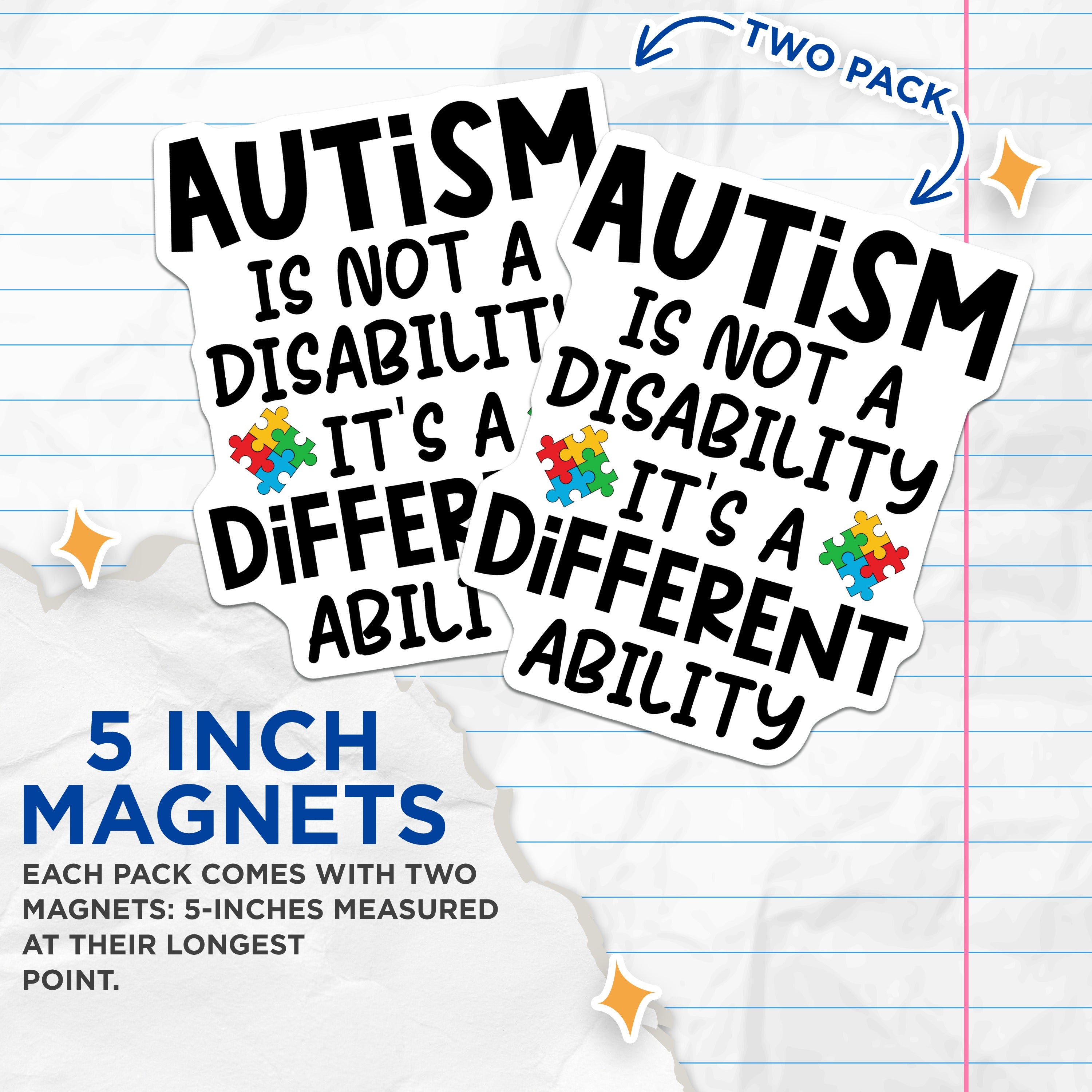 (2 Pack) Autism Awareness Magnets - Neurodiversity Support - Different Ability Advocacy - 5 Inches On Longest Side - Thick Durable Magnet - Made in USA - MAG38007