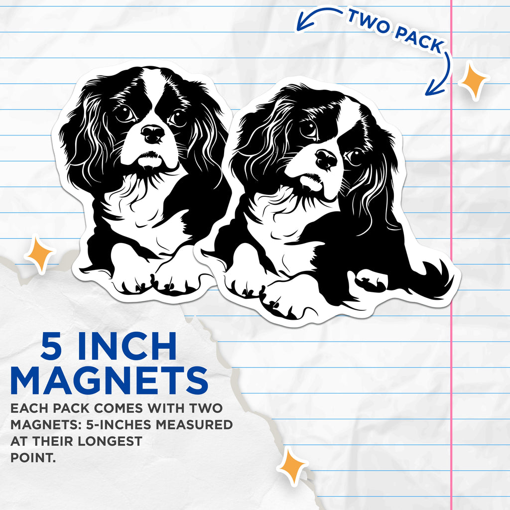 (2 Pack) Cavalier Spaniel Magnets - King Charles Dog Decor - Pet Refrigerator Accent - Animal Graphic Collection - 5 Inches On Longest Side - Thick Durable Magnet - Made in USA - MAG36928