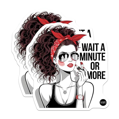 (2 Pack) Retro Comic Art Stickers - Women Empowerment - Wait A Minute or More - Fashionable Pop Art - 5" On Longest Side - Sticks to Smooth Flat Surfaces - Made in USA - BMCS7046