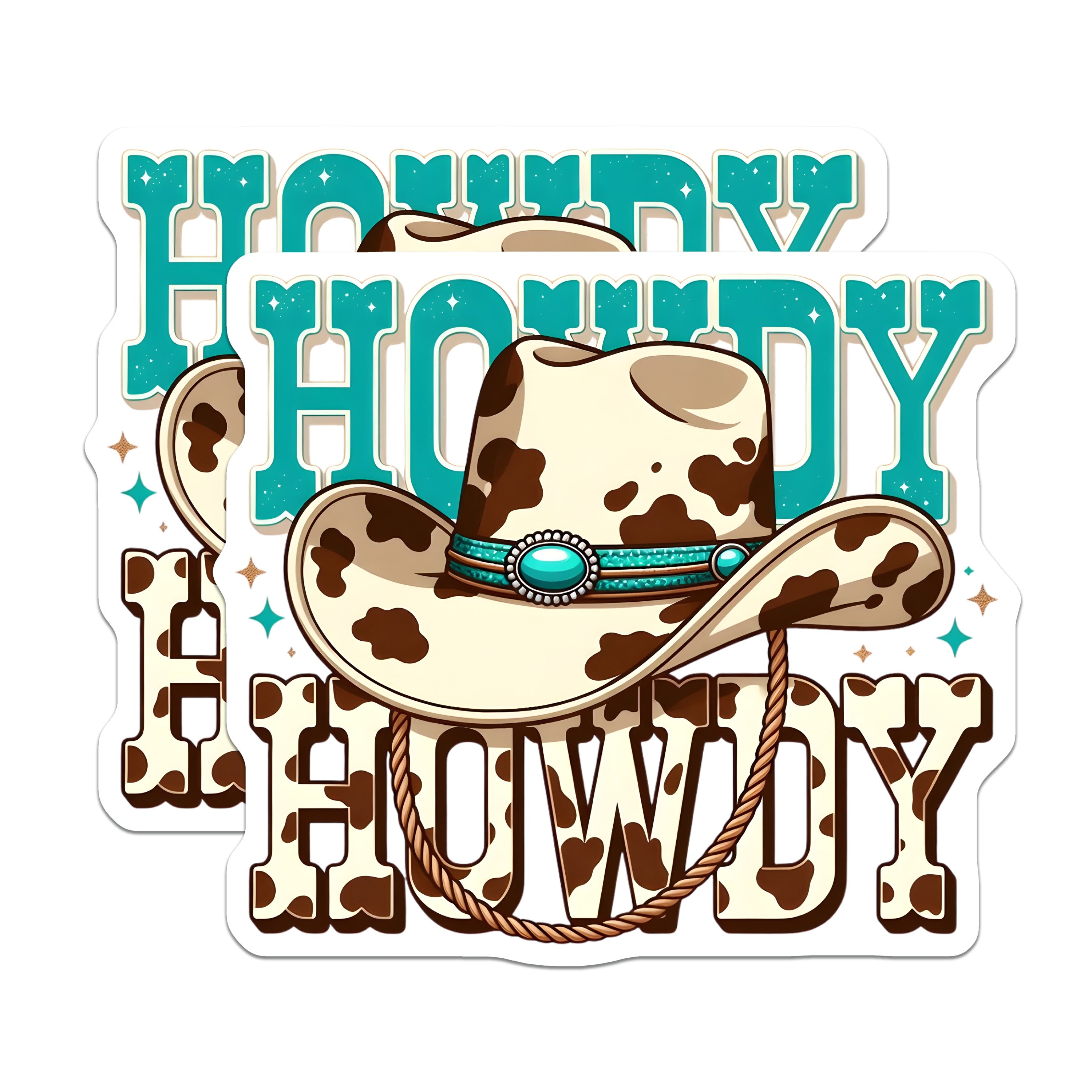 (2 Pack) Howdy Cowboy Hat Magnets - Western Ranch Decor - Cow Print Fridge Accent - Country Style Aesthetic - 5 Inches On Longest Side - Thick Durable Magnet - Made in USA - MAG37088