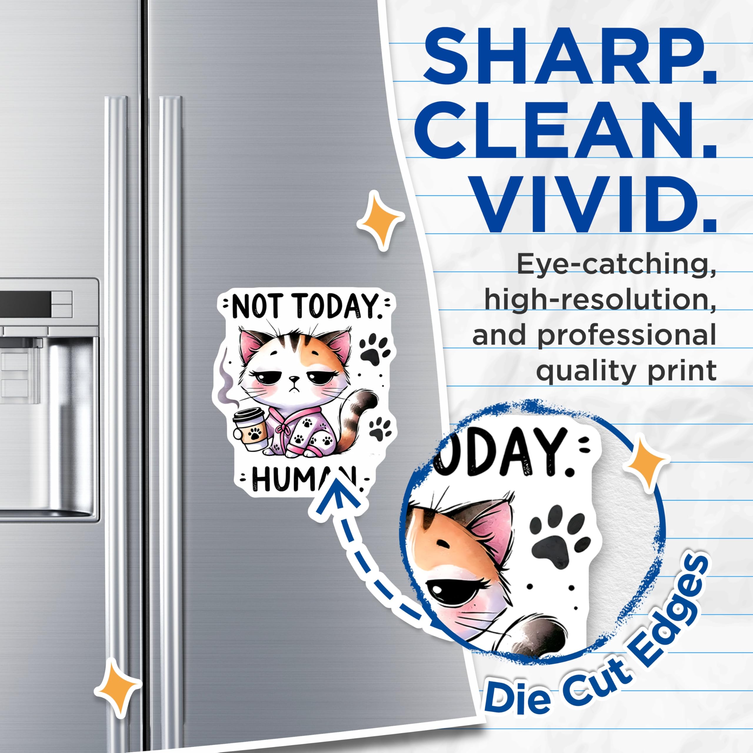 (2 Pack) Not Today Human Magnets - Coffee Cat Lover - Funny Kitty Decor - 5" On Longest Side - Premium Magnet - for Cars, Refrigerators, Toolboxes, Lockers - Made in USA - MAG15433