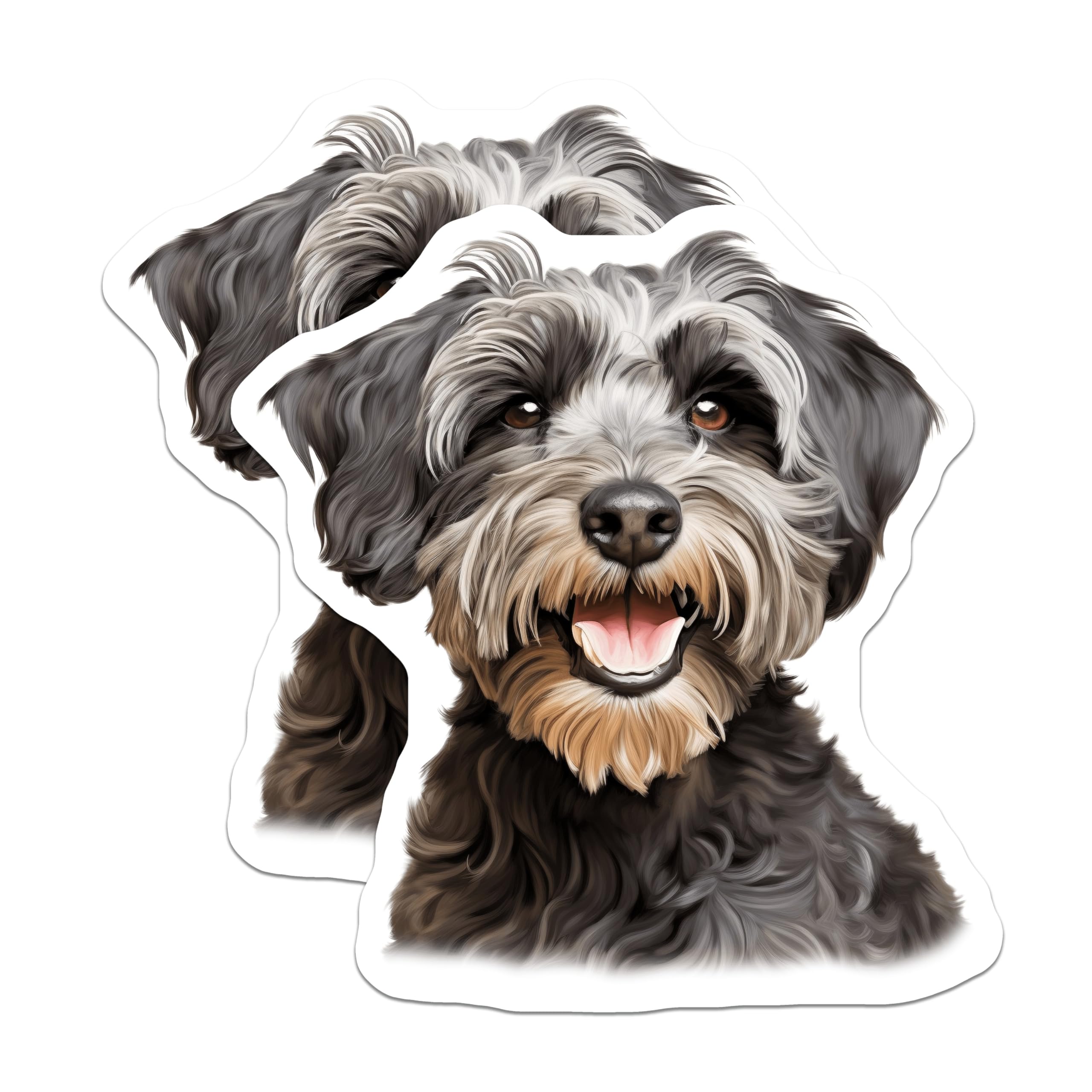 (2 Pack) Smiling Schnauzer Magnets - Joyful Dog Lover Decor - Pet Fridge Accessory - Canine Enthusiast Art - 5 Inches On Longest Side - Thick Durable Magnet - Made in USA - MAG23892