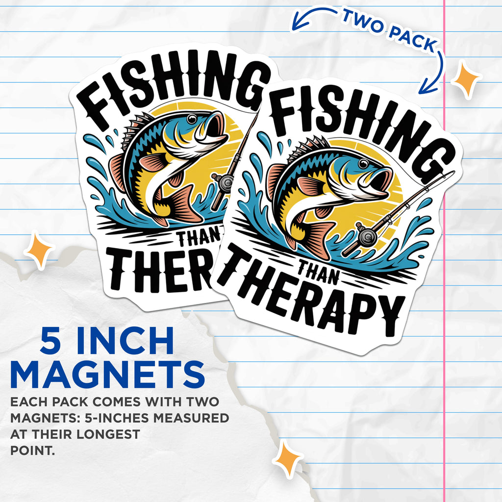 (2 Pack) Fishing Than Therapy Magnets - Angler Humor Accessory - Outdoorsman Refrigerator Decor - 5 Inches On Longest Side - Thick Durable Magnet - Made in USA - MAG36177
