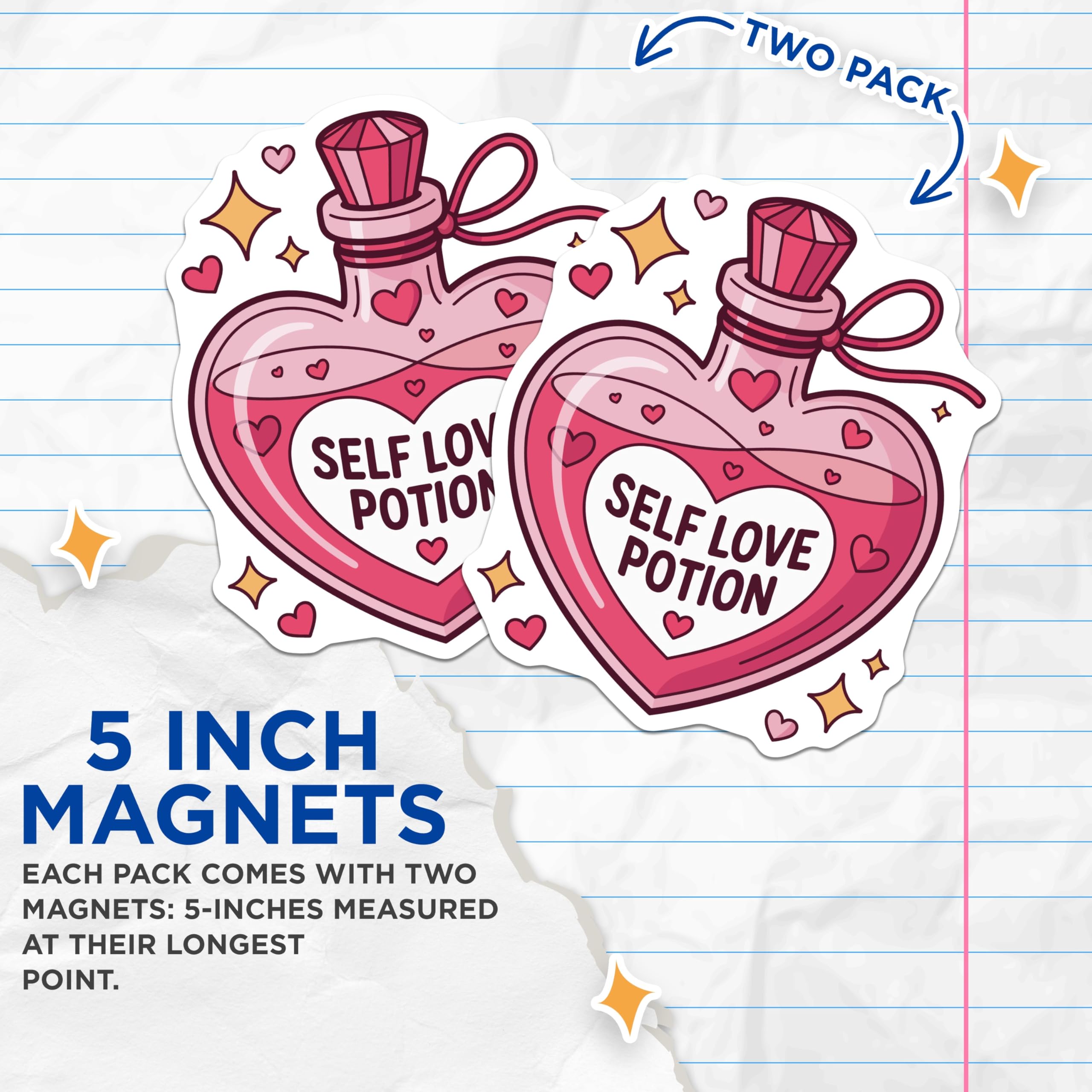 (2 Pack) Self Love Potion Magnets - Heart Spell Bottle - Valentine's Day Decor - 5 Inches On Longest Side - Thick Durable Magnet - Made in USA - MAG23030