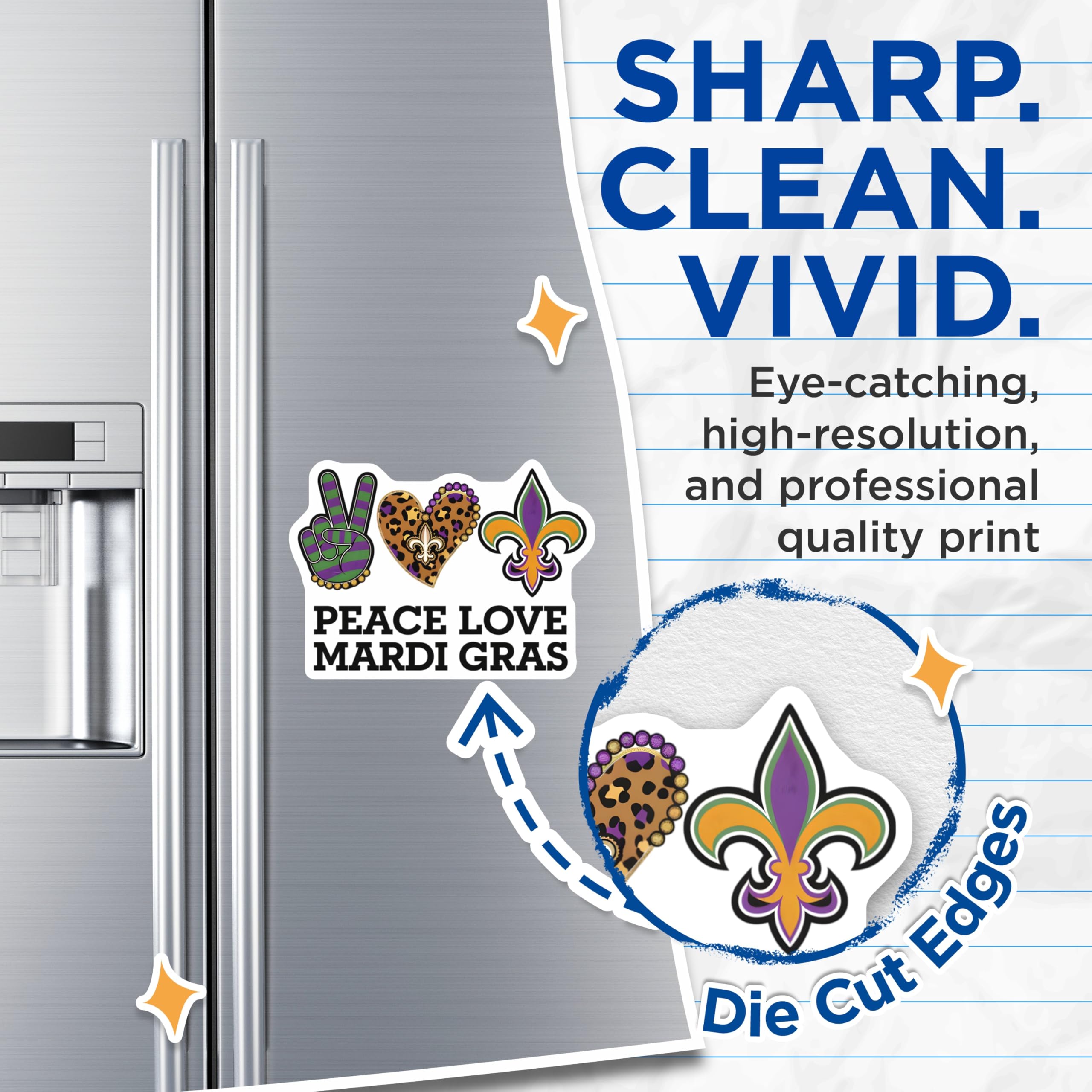 (2 Pack) Mardi Gras Magnets - Peace Love - Fleur De Lis Refrigerator Magnets - 5" On Longest Side - Premium Magnet - for Cars, Refrigerators, Toolboxes, Lockers - Made in USA - MAG14729