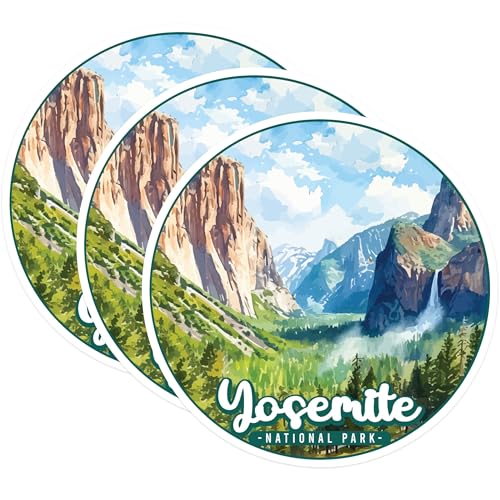 (3 Pack) Yosemite Decals - National Park Decal - Laptop Decals - 3 Inches On Longest Side - Easy Peel & Apply - Made in USA - 3MCS0492
