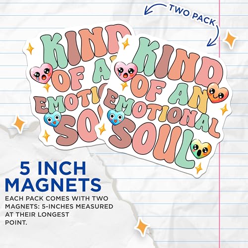 (2 Pack) Kind of an Emotional Soul Magnets - Cute Heart Magnets - Fun Emotional Decor Magnets - 5" On Longest Side - for Cars, Refrigerators, Toolboxes, Lockers - Made in USA BMCS3250