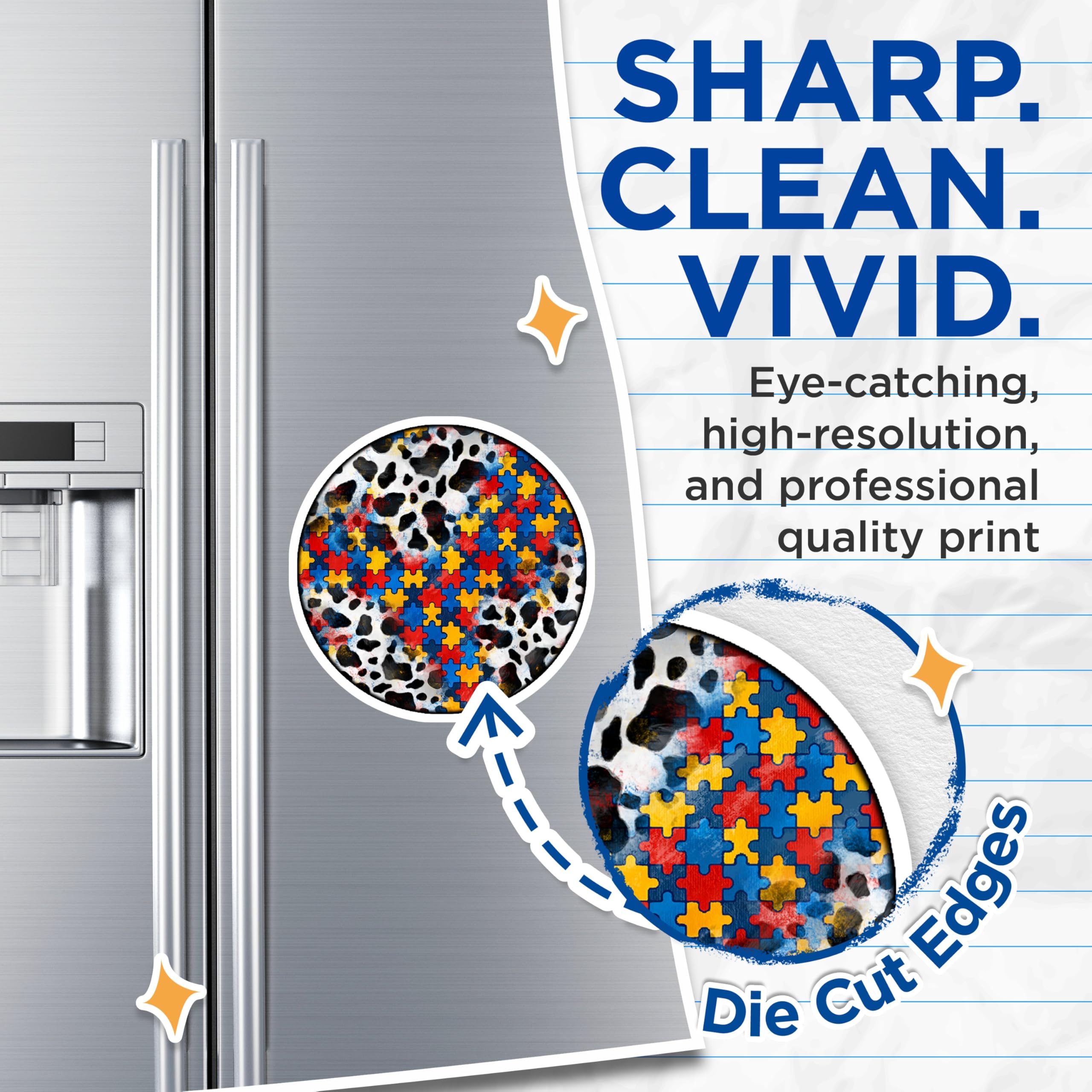 (2 Pack) Autism Awareness Magnets - Neurodiversity Support Decor - Grunge Cow Print Advocacy Item - 5 Inches On Longest Side - Thick Durable Magnet - Made in USA - MAG25090