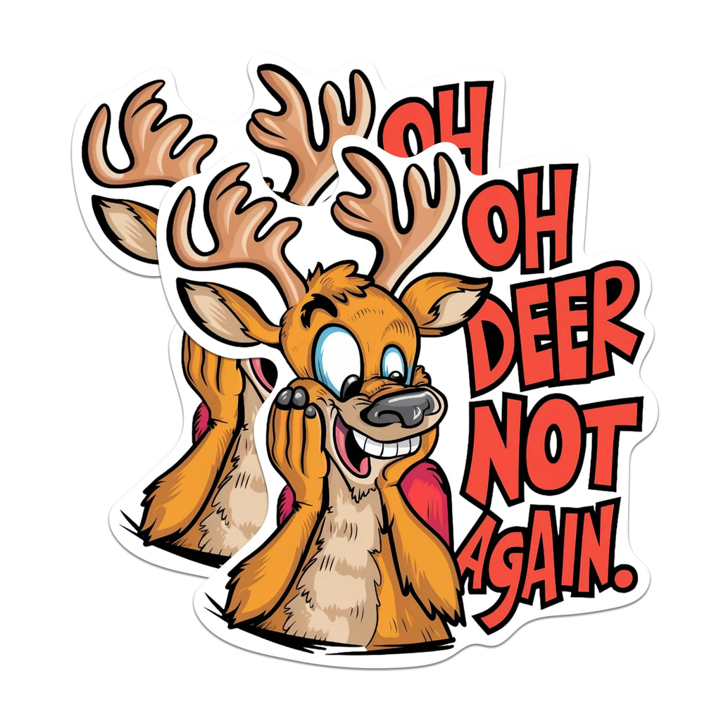 (2 Pack) Oh Deer Not Again Magnets - Funny Punny Deer Animal Puns - Funny Sarcasm - 5 Inches On Longest Side - Premium Magnet - for Cars, Refrigerators, Toolboxes - Made in USA - MAG2045
