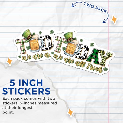 (2 Pack) Irish Stickers - St. Patrick's Day Decals - Shamrock Beer Sticker Set - 5" On Longest Side - Sticks to Smooth Flat Surfaces - Made in USA - BMCS8406
