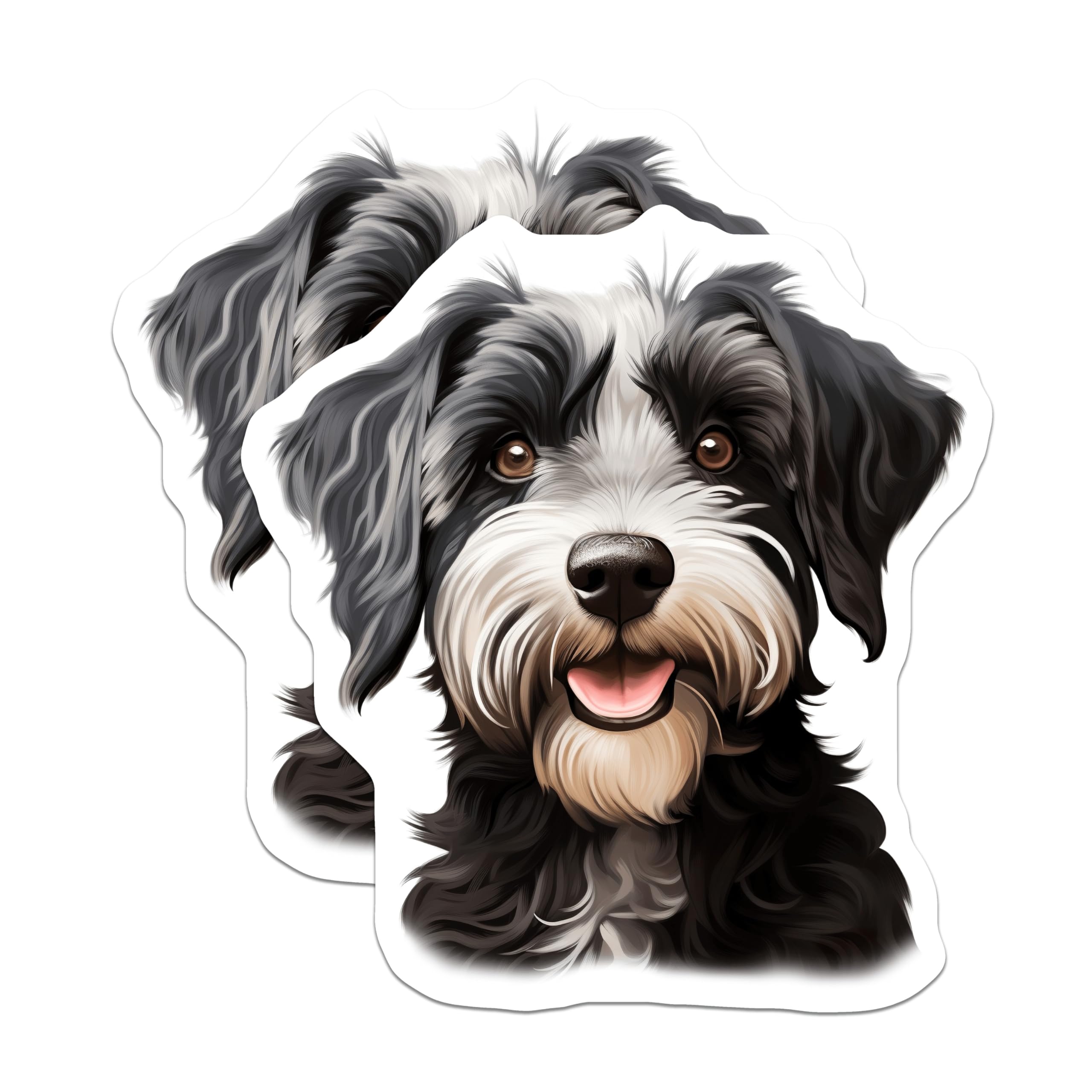 (2 Pack) Happy Schnauzer Dog Magnets - Fluffy Black White Terrier Mix Pet Artwork - Adorable Dog Lover Fridge Decoration - 5 Inches On Longest Side - Thick Durable Magnet - Made in USA - MAG30174