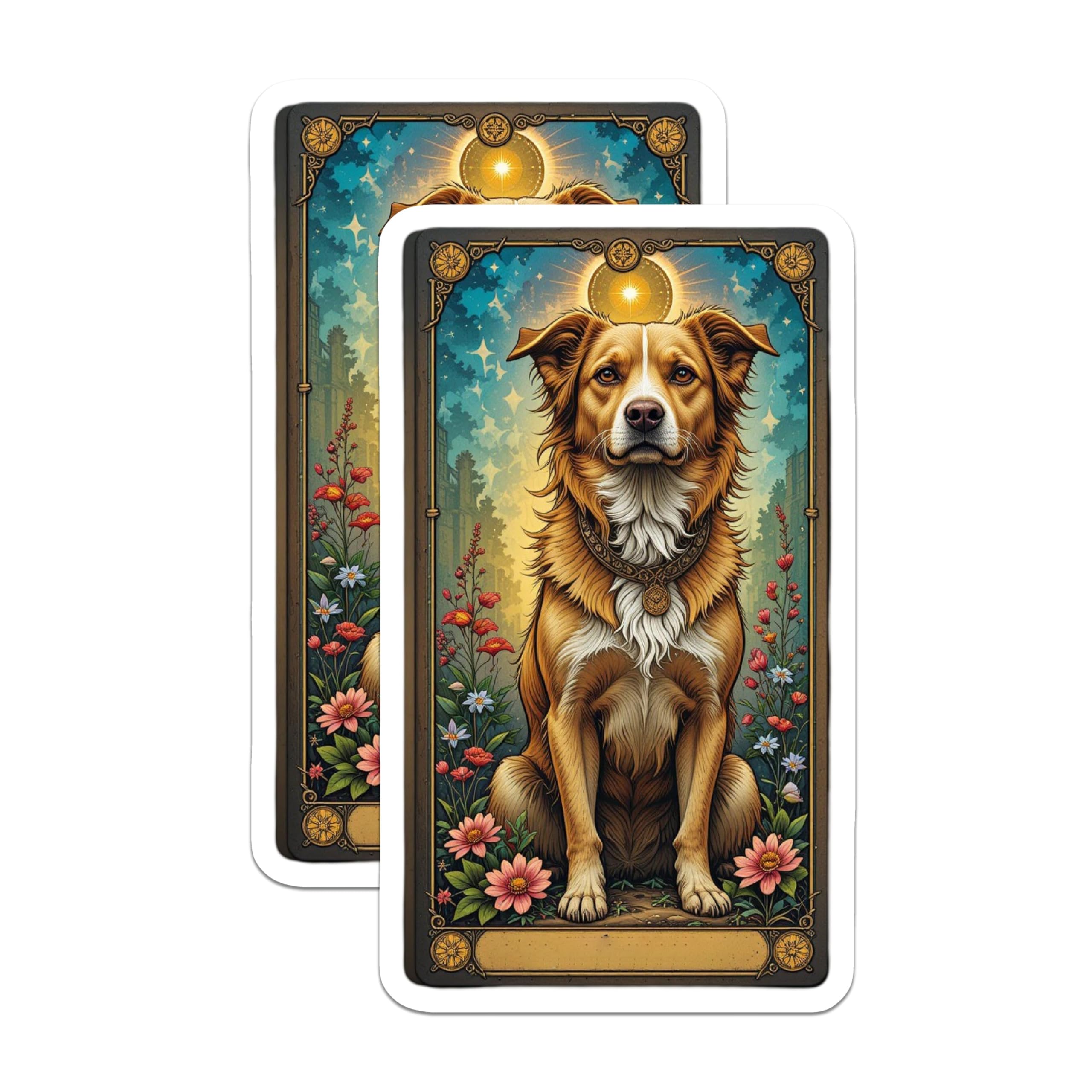 (2 Pack) Golden Retriever Tarot Magnets - Celestial Dog Art - Mystical Animal Fridge Decor - 5 Inches On Longest Side - Thick Durable Magnet - Made in USA - MAG22299