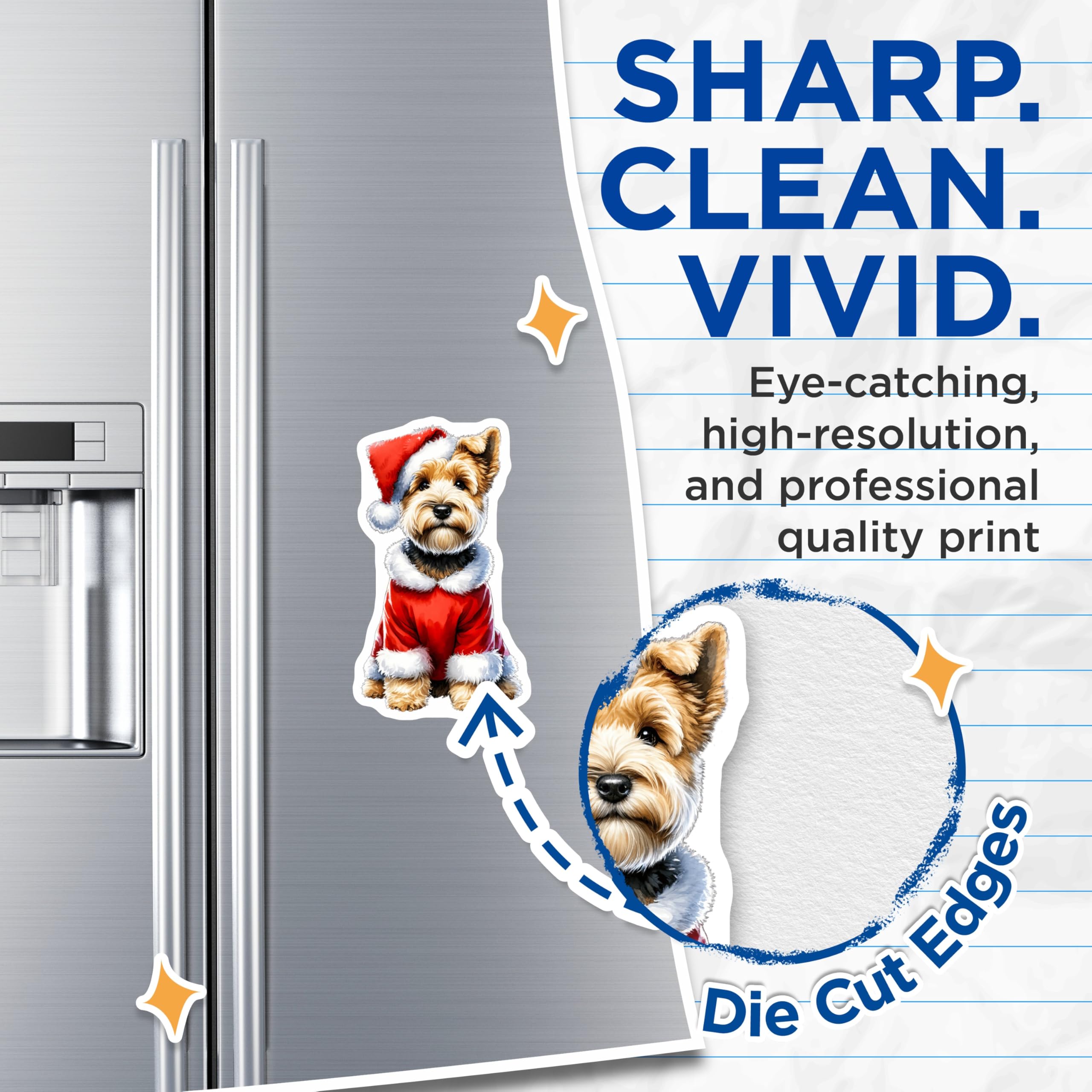 (2 Pack) Santa Dog Magnets - Adorable Christmas Terrier Puppy - Holiday Refrigerator Decor - Festive Animal Lover Canine Art - 5 Inches On Longest Side - Thick Durable Magnet - Made in USA - MAG24390