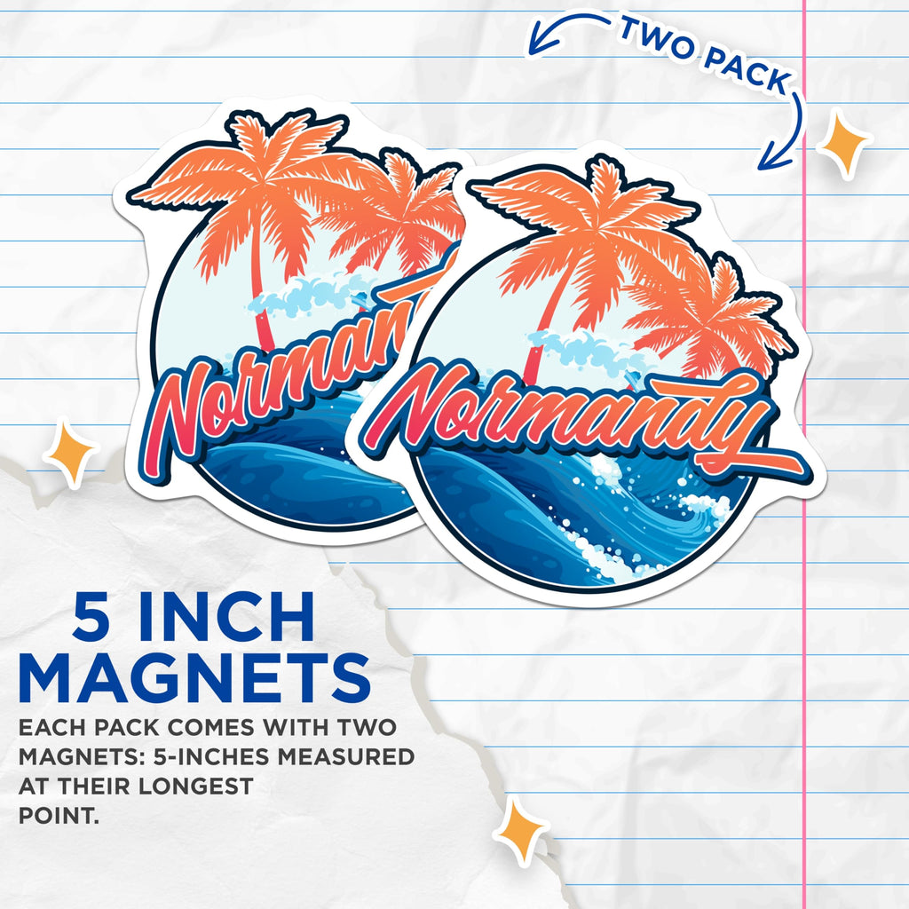 (2 Pack) Normandy France Magnets - Beach Palms Travel Decor - Vacation Souvenir - 5" On Longest Side - Premium Magnet - for Cars, Refrigerators, Toolboxes, Lockers - Made in USA - MAG18207