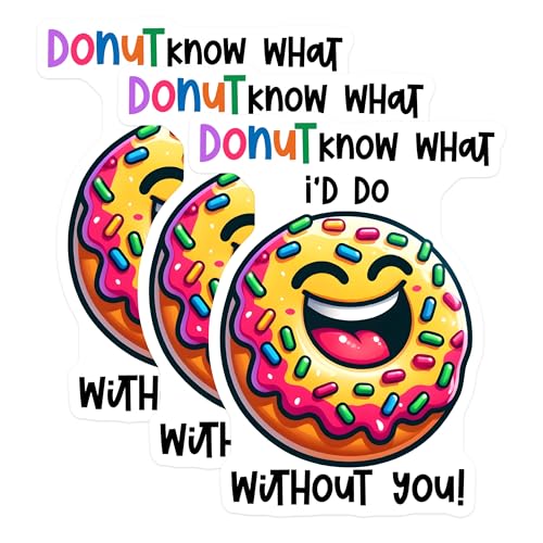 (3 Pack) Donut Know What Decals - Funny Food Stickers - Cute Laptop Decals - 3 Inches On Longest Side - Easy Peel & Apply - Made in USA - 3MCS7546